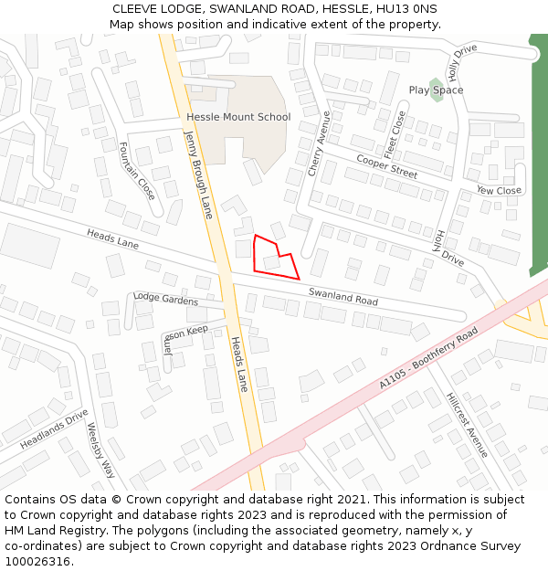 CLEEVE LODGE, SWANLAND ROAD, HESSLE, HU13 0NS: Location map and indicative extent of plot