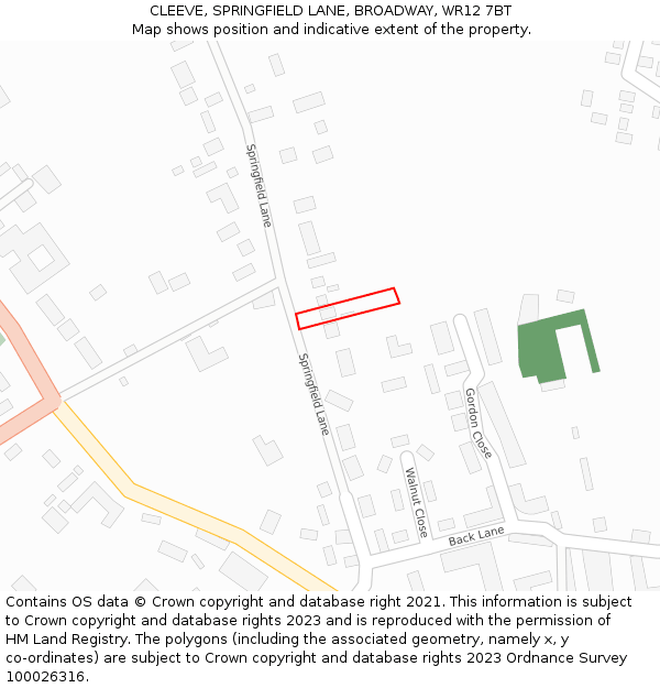 CLEEVE, SPRINGFIELD LANE, BROADWAY, WR12 7BT: Location map and indicative extent of plot