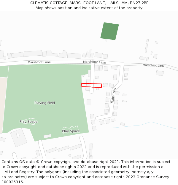 CLEMATIS COTTAGE, MARSHFOOT LANE, HAILSHAM, BN27 2RE: Location map and indicative extent of plot