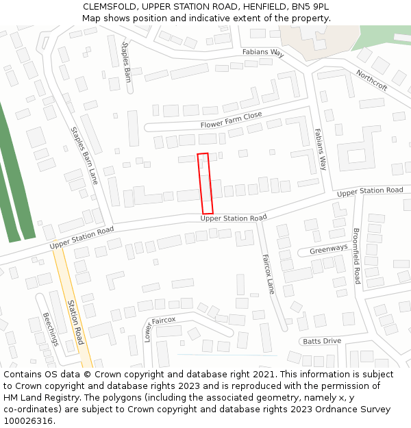 CLEMSFOLD, UPPER STATION ROAD, HENFIELD, BN5 9PL: Location map and indicative extent of plot