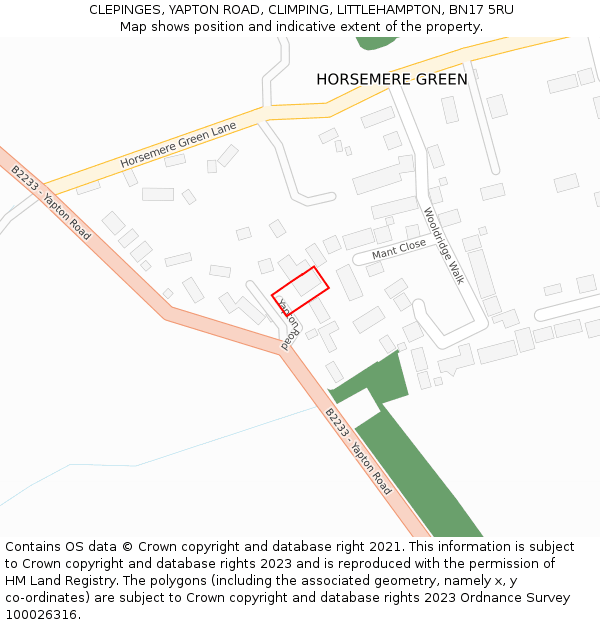 CLEPINGES, YAPTON ROAD, CLIMPING, LITTLEHAMPTON, BN17 5RU: Location map and indicative extent of plot