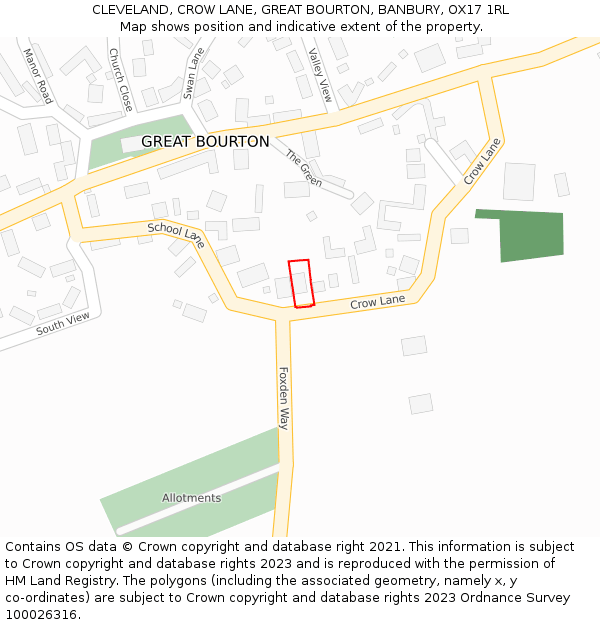 CLEVELAND, CROW LANE, GREAT BOURTON, BANBURY, OX17 1RL: Location map and indicative extent of plot