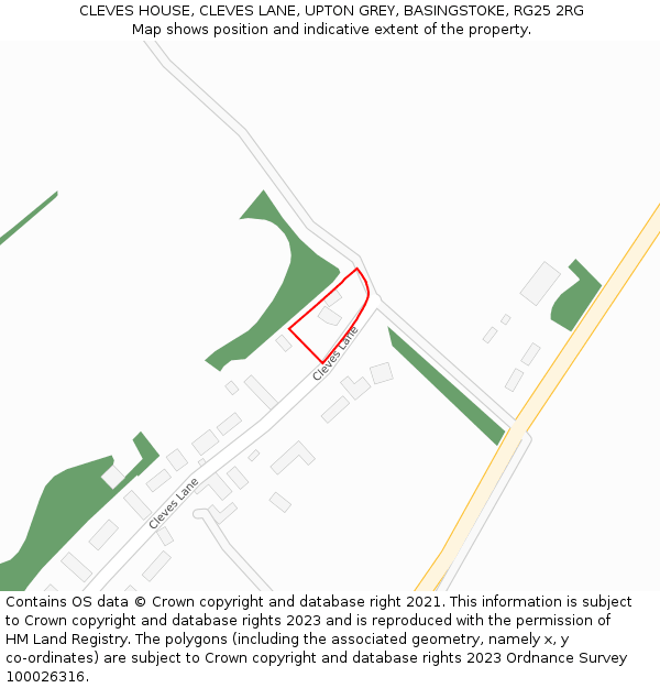 CLEVES HOUSE, CLEVES LANE, UPTON GREY, BASINGSTOKE, RG25 2RG: Location map and indicative extent of plot