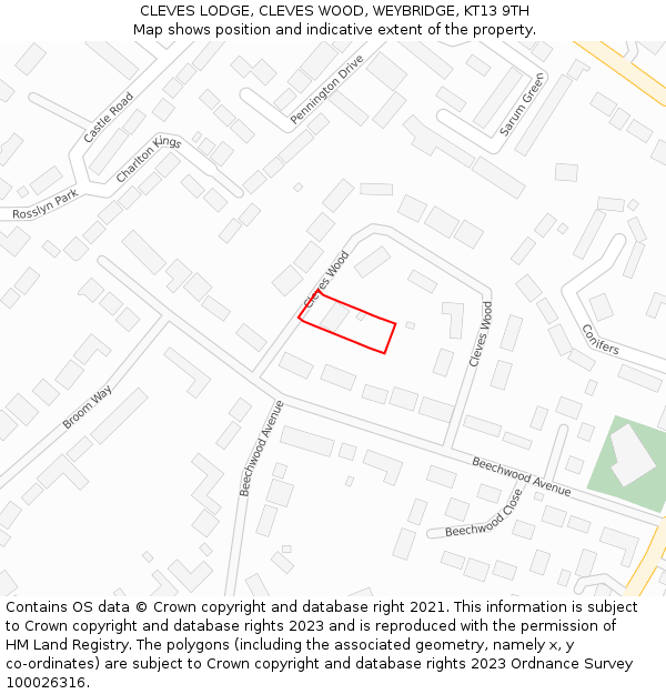 CLEVES LODGE, CLEVES WOOD, WEYBRIDGE, KT13 9TH: Location map and indicative extent of plot