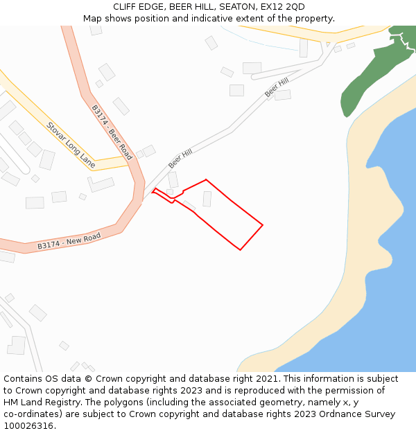 CLIFF EDGE, BEER HILL, SEATON, EX12 2QD: Location map and indicative extent of plot