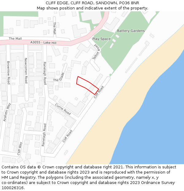 CLIFF EDGE, CLIFF ROAD, SANDOWN, PO36 8NR: Location map and indicative extent of plot
