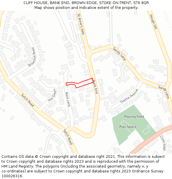 CLIFF HOUSE, BANK END, BROWN EDGE, STOKE-ON-TRENT, ST6 8QR: Location map and indicative extent of plot