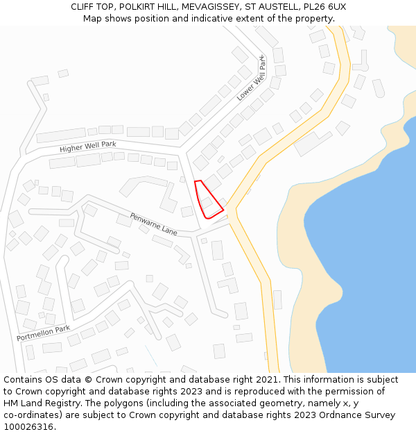 CLIFF TOP, POLKIRT HILL, MEVAGISSEY, ST AUSTELL, PL26 6UX: Location map and indicative extent of plot