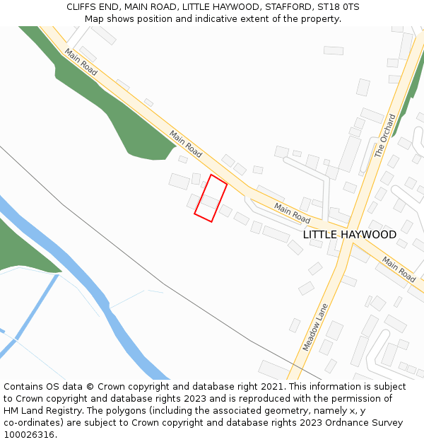 CLIFFS END, MAIN ROAD, LITTLE HAYWOOD, STAFFORD, ST18 0TS: Location map and indicative extent of plot