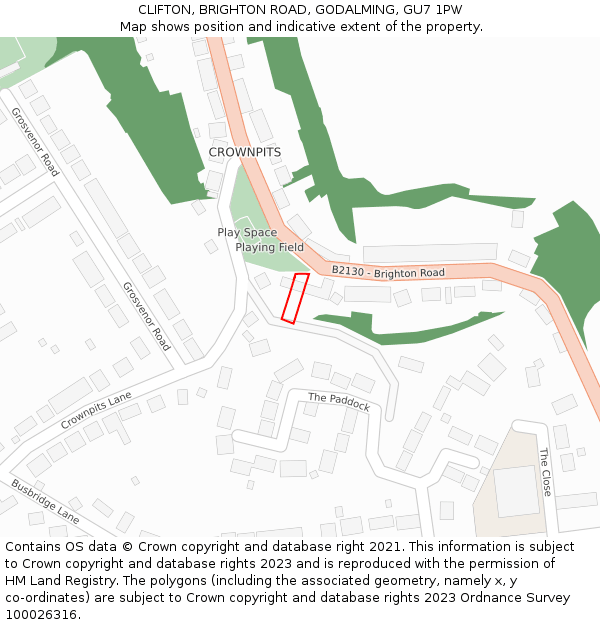 CLIFTON, BRIGHTON ROAD, GODALMING, GU7 1PW: Location map and indicative extent of plot