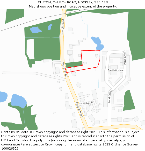 CLIFTON, CHURCH ROAD, HOCKLEY, SS5 4SS: Location map and indicative extent of plot