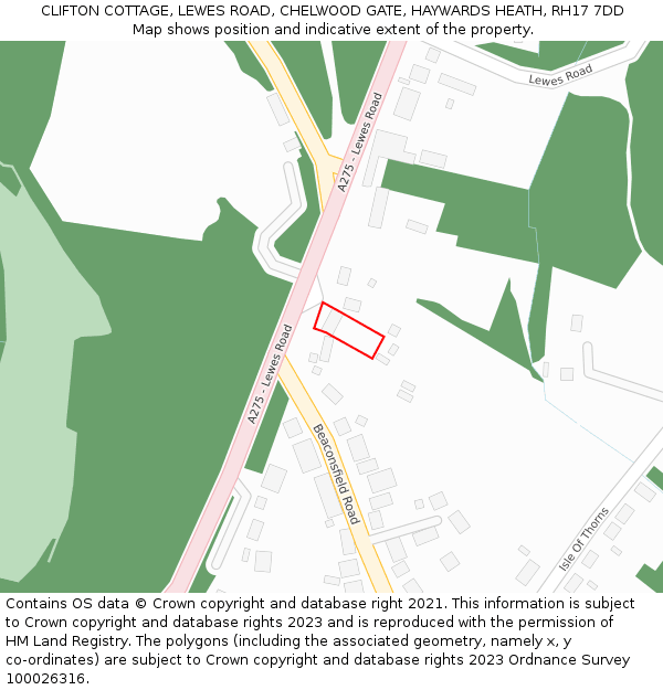 CLIFTON COTTAGE, LEWES ROAD, CHELWOOD GATE, HAYWARDS HEATH, RH17 7DD: Location map and indicative extent of plot