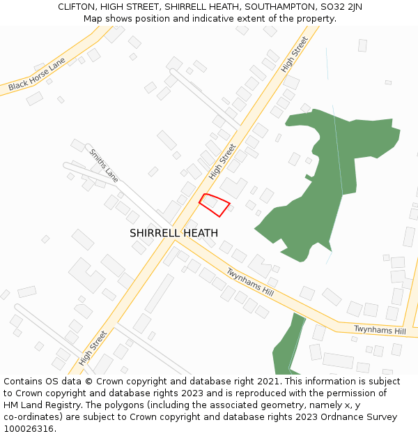 CLIFTON, HIGH STREET, SHIRRELL HEATH, SOUTHAMPTON, SO32 2JN: Location map and indicative extent of plot