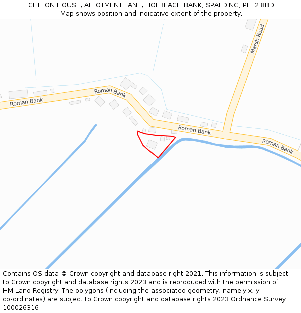 CLIFTON HOUSE, ALLOTMENT LANE, HOLBEACH BANK, SPALDING, PE12 8BD: Location map and indicative extent of plot