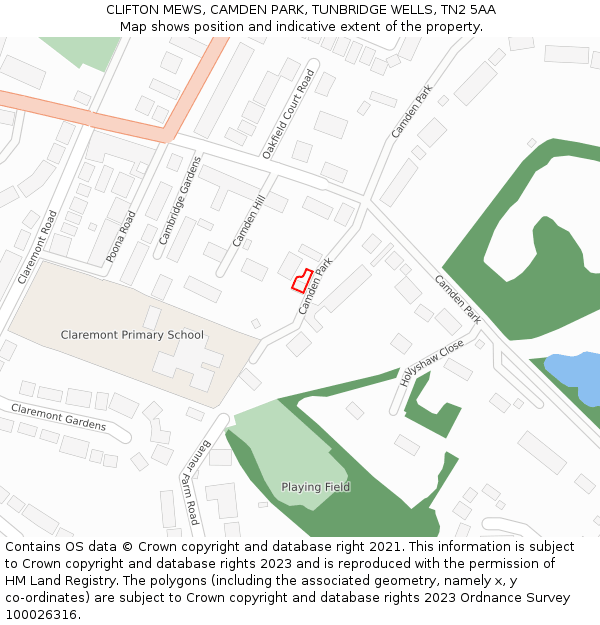 CLIFTON MEWS, CAMDEN PARK, TUNBRIDGE WELLS, TN2 5AA: Location map and indicative extent of plot