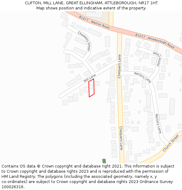 CLIFTON, MILL LANE, GREAT ELLINGHAM, ATTLEBOROUGH, NR17 1HT: Location map and indicative extent of plot