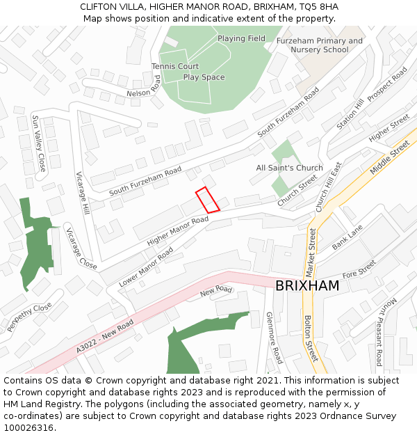 CLIFTON VILLA, HIGHER MANOR ROAD, BRIXHAM, TQ5 8HA: Location map and indicative extent of plot