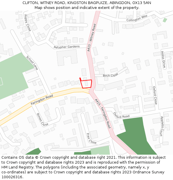 CLIFTON, WITNEY ROAD, KINGSTON BAGPUIZE, ABINGDON, OX13 5AN: Location map and indicative extent of plot