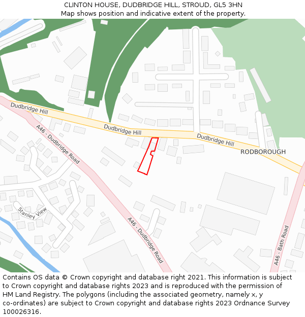 CLINTON HOUSE, DUDBRIDGE HILL, STROUD, GL5 3HN: Location map and indicative extent of plot