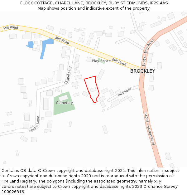 CLOCK COTTAGE, CHAPEL LANE, BROCKLEY, BURY ST EDMUNDS, IP29 4AS: Location map and indicative extent of plot