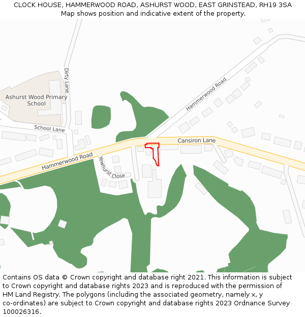 CLOCK HOUSE, HAMMERWOOD ROAD, ASHURST WOOD, EAST GRINSTEAD, RH19 3SA: Location map and indicative extent of plot