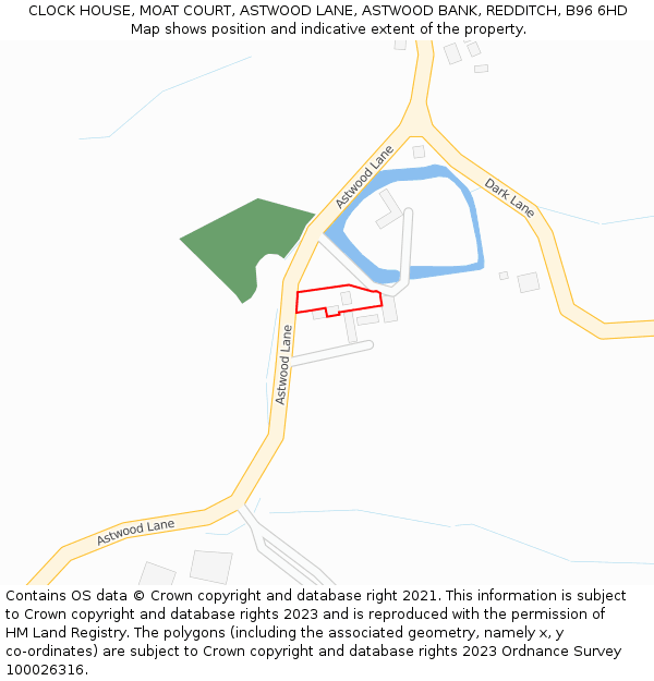 CLOCK HOUSE, MOAT COURT, ASTWOOD LANE, ASTWOOD BANK, REDDITCH, B96 6HD: Location map and indicative extent of plot