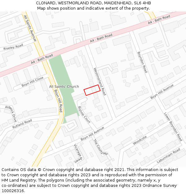 CLONARD, WESTMORLAND ROAD, MAIDENHEAD, SL6 4HB: Location map and indicative extent of plot