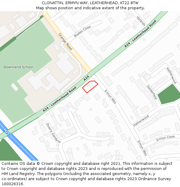CLONATTIN, ERMYN WAY, LEATHERHEAD, KT22 8TW: Location map and indicative extent of plot