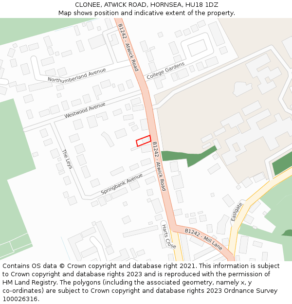 CLONEE, ATWICK ROAD, HORNSEA, HU18 1DZ: Location map and indicative extent of plot