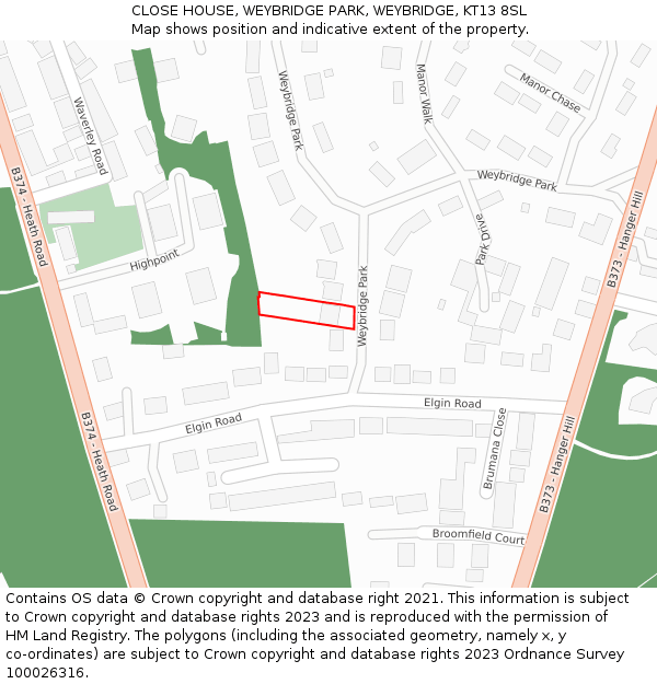 CLOSE HOUSE, WEYBRIDGE PARK, WEYBRIDGE, KT13 8SL: Location map and indicative extent of plot