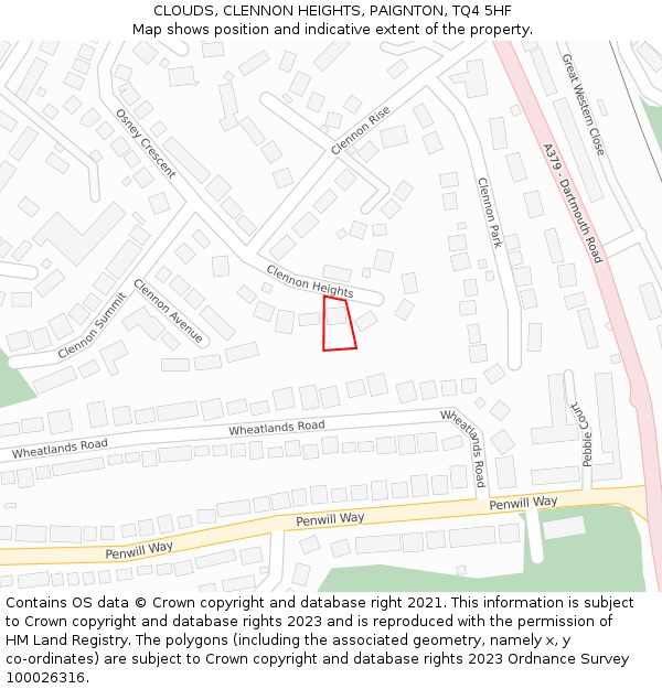 CLOUDS, CLENNON HEIGHTS, PAIGNTON, TQ4 5HF: Location map and indicative extent of plot