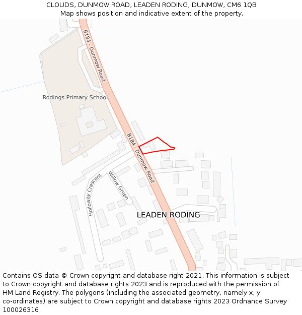 CLOUDS, DUNMOW ROAD, LEADEN RODING, DUNMOW, CM6 1QB: Location map and indicative extent of plot