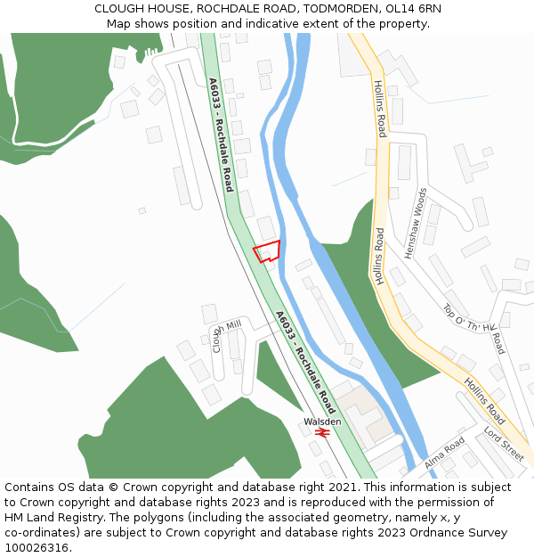 CLOUGH HOUSE, ROCHDALE ROAD, TODMORDEN, OL14 6RN: Location map and indicative extent of plot