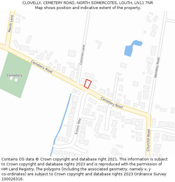 CLOVELLY, CEMETERY ROAD, NORTH SOMERCOTES, LOUTH, LN11 7NR: Location map and indicative extent of plot