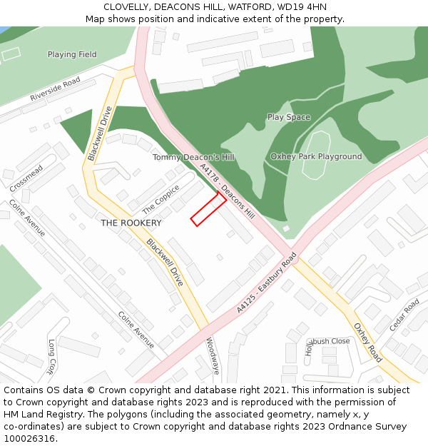 CLOVELLY, DEACONS HILL, WATFORD, WD19 4HN: Location map and indicative extent of plot