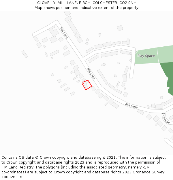 CLOVELLY, MILL LANE, BIRCH, COLCHESTER, CO2 0NH: Location map and indicative extent of plot