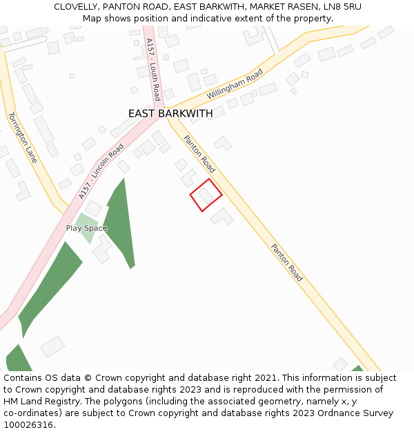 CLOVELLY, PANTON ROAD, EAST BARKWITH, MARKET RASEN, LN8 5RU: Location map and indicative extent of plot