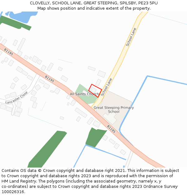 CLOVELLY, SCHOOL LANE, GREAT STEEPING, SPILSBY, PE23 5PU: Location map and indicative extent of plot