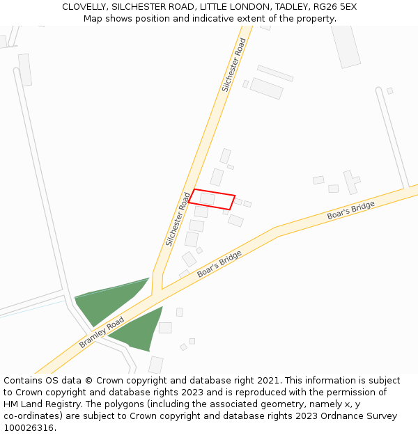 CLOVELLY, SILCHESTER ROAD, LITTLE LONDON, TADLEY, RG26 5EX: Location map and indicative extent of plot