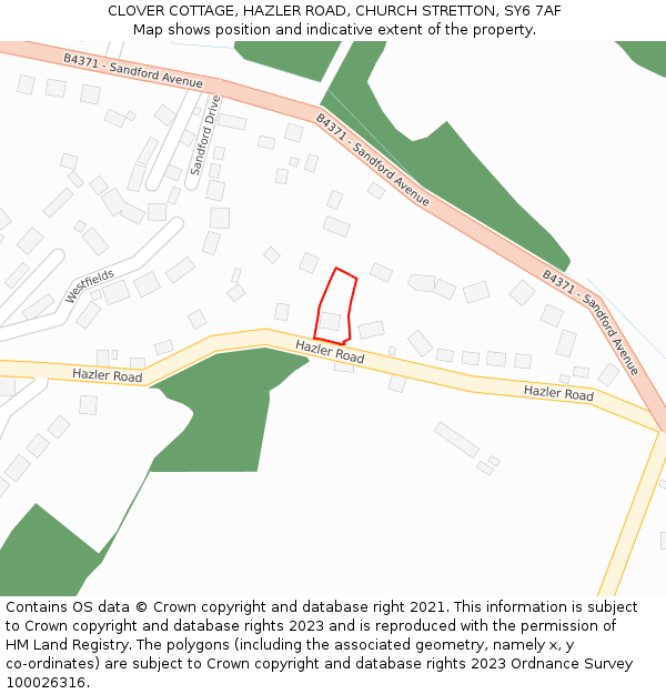 CLOVER COTTAGE, HAZLER ROAD, CHURCH STRETTON, SY6 7AF: Location map and indicative extent of plot