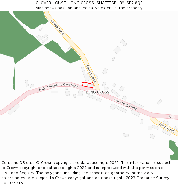 CLOVER HOUSE, LONG CROSS, SHAFTESBURY, SP7 8QP: Location map and indicative extent of plot