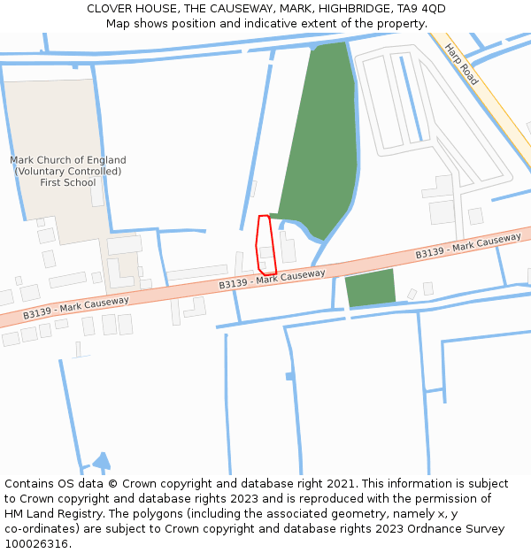 CLOVER HOUSE, THE CAUSEWAY, MARK, HIGHBRIDGE, TA9 4QD: Location map and indicative extent of plot