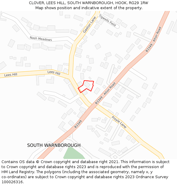 CLOVER, LEES HILL, SOUTH WARNBOROUGH, HOOK, RG29 1RW: Location map and indicative extent of plot