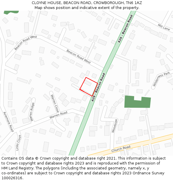 CLOYNE HOUSE, BEACON ROAD, CROWBOROUGH, TN6 1AZ: Location map and indicative extent of plot