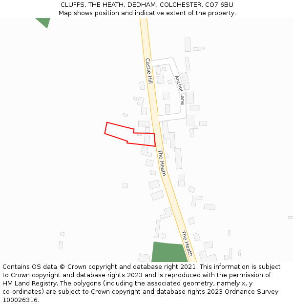 CLUFFS, THE HEATH, DEDHAM, COLCHESTER, CO7 6BU: Location map and indicative extent of plot