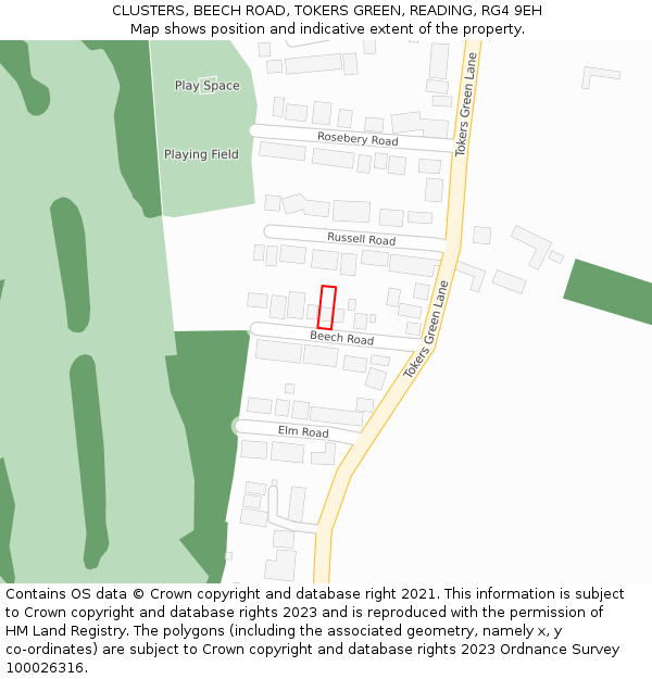 CLUSTERS, BEECH ROAD, TOKERS GREEN, READING, RG4 9EH: Location map and indicative extent of plot