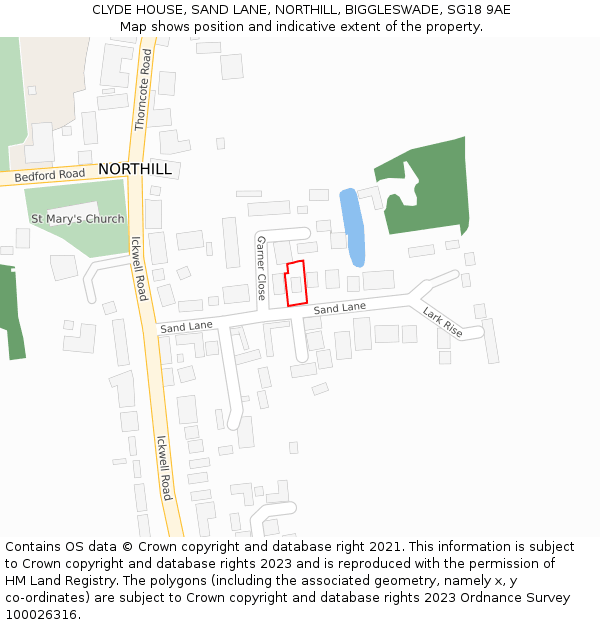 CLYDE HOUSE, SAND LANE, NORTHILL, BIGGLESWADE, SG18 9AE: Location map and indicative extent of plot