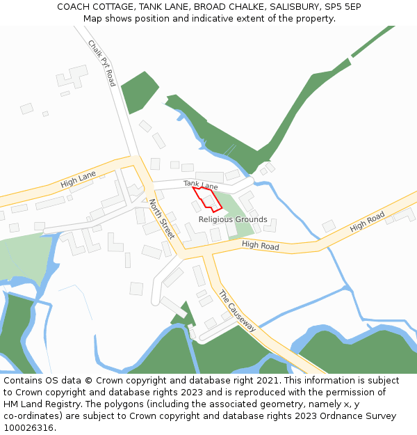 COACH COTTAGE, TANK LANE, BROAD CHALKE, SALISBURY, SP5 5EP: Location map and indicative extent of plot