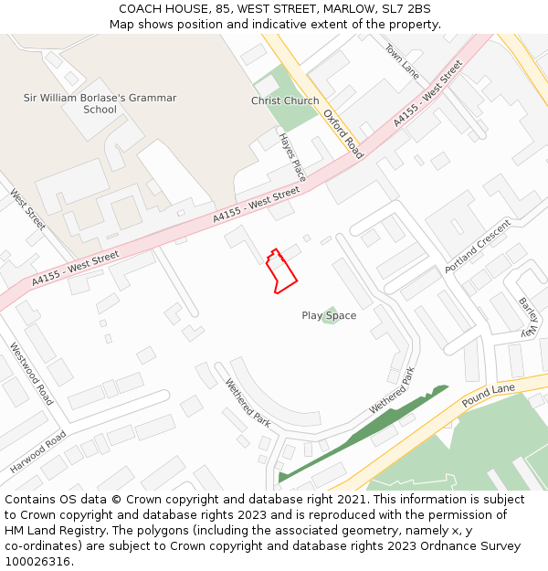 COACH HOUSE, 85, WEST STREET, MARLOW, SL7 2BS: Location map and indicative extent of plot