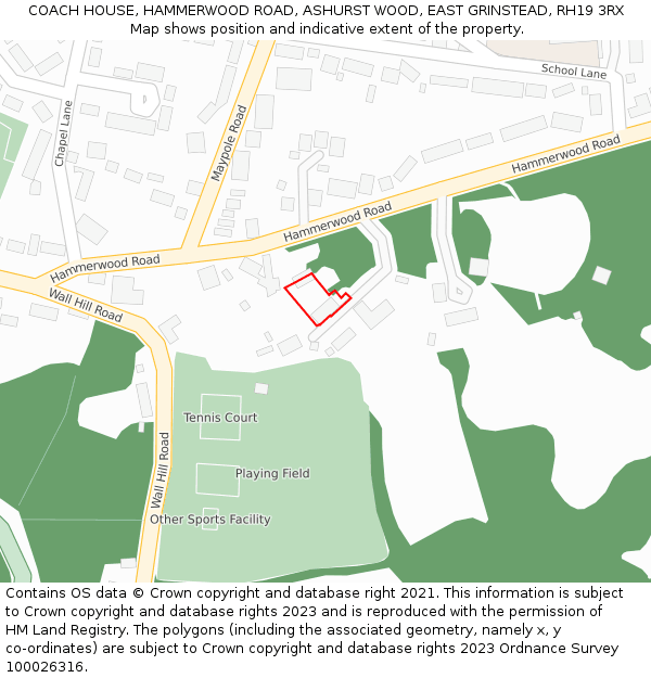 COACH HOUSE, HAMMERWOOD ROAD, ASHURST WOOD, EAST GRINSTEAD, RH19 3RX: Location map and indicative extent of plot